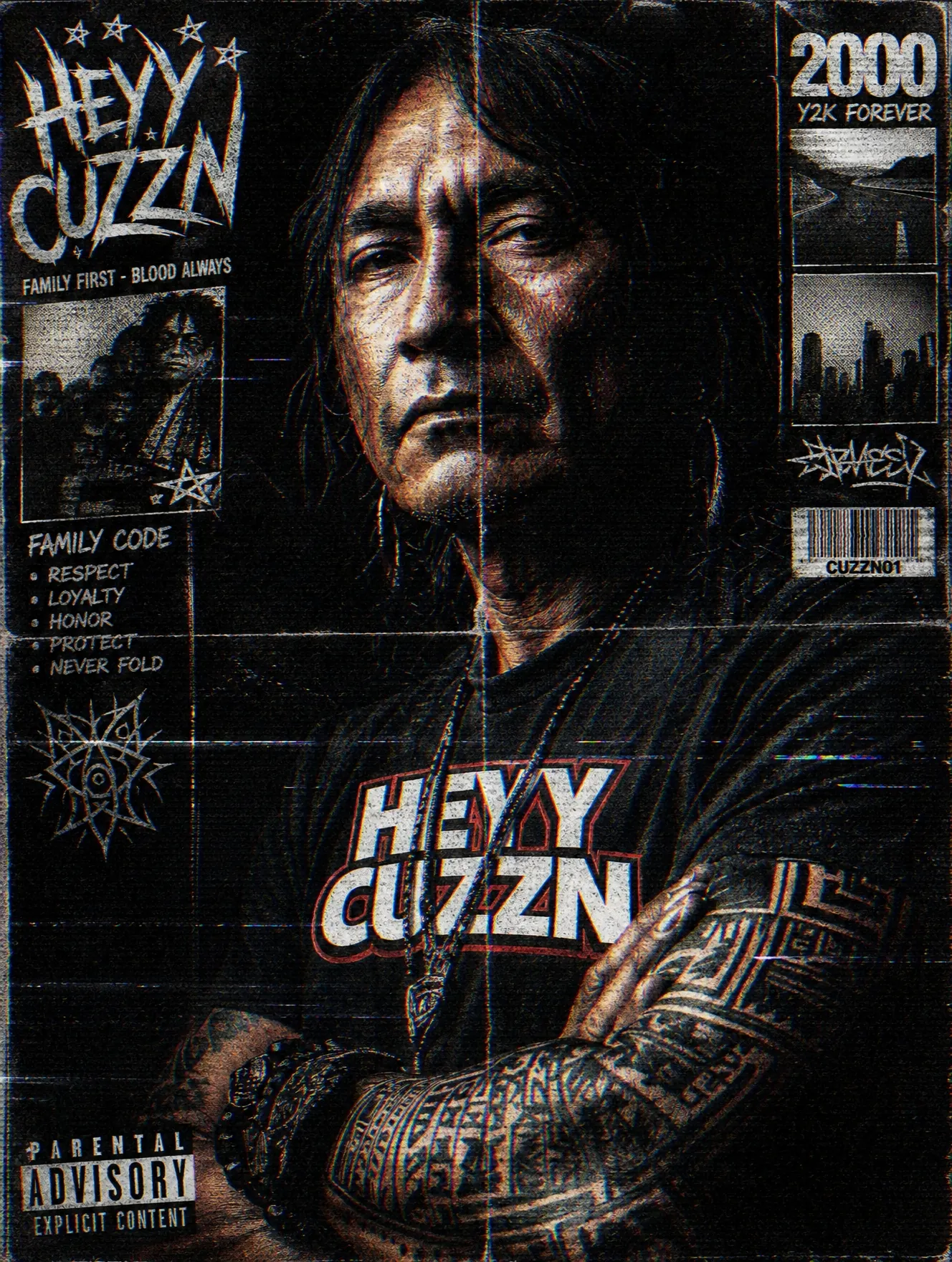HEYY CUZZN Y2K culture poster artwork